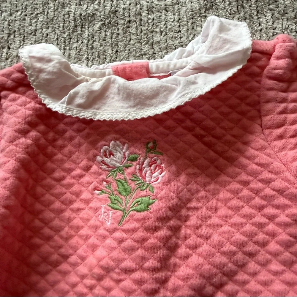 Janie‎ And Jack Pink Quilted Romper 6-12 Months Ruffle Collar Floral